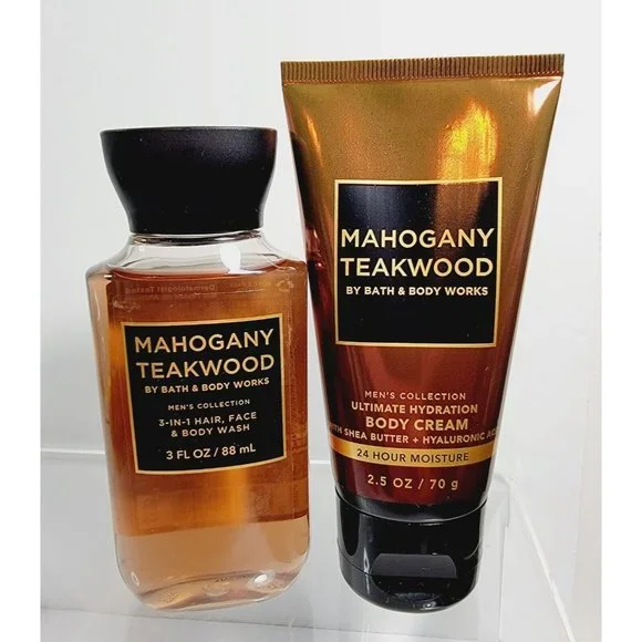 ALL NEW Men's 3 Piece MAHOGANY TEAKWOOD Cream, Gel, Spray Set Bath & Body  Works